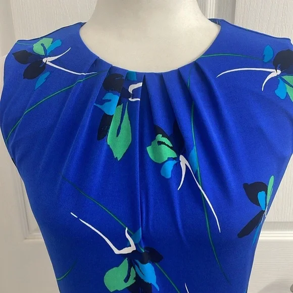 Calvin Klein Blue with Green floral Sleeveless Fitted Blouse Round Neck Size XS - Picture 5 of 8